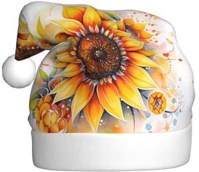 WHJSSF Gelbe Sonnenblume im Ölbild, Weihnachtsmütze für Erwachsene, weich, leicht, für Urlaubspartys