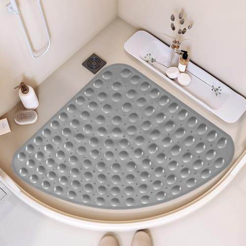 Duschmatte rutschfest 65x65 cm Viertelkreis Badematte, Schnell Trocknend | PVC Antirutschmatte Dusche, Duscheinlage rutschfest mit Saugnäpfen und Ablauflöchern, Duscheinlage Dreieckig Badewannenmatte
