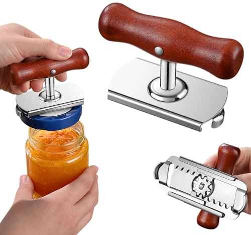 Jar Opener for Arthritis Hands, Wooden Multifunctional Jar Lid Opener for Weak Hands, Ergonomic Automatic Jar Gripper, 5.1 Inch Easy Grip Kitchen Tool for Elderly Seniors (Wooden*1)