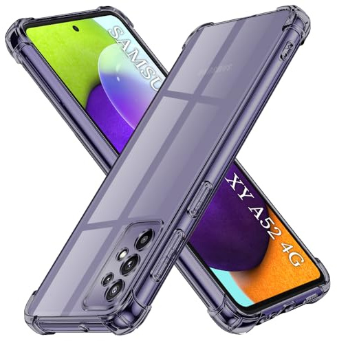 Techsuit für Samsung Galaxy A52 4G, A52 5G, A52s 5G Hülle mit Soft Touch, Vergilbungsfrei Material, Stoßfest, Luftkissen Ecken, Kabelloses Laden Kompatibel, Shockproof Clear Silicone, Rauchschwarz