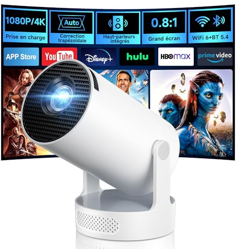 Philoent Vidéoprojecteur WiFi/BT Apps intégrées 2026 Upgraded AutoKeystone | Compatible 4K, rotation 180°, WiFi 6 & BT 5.4, correction trapèze auto, mise au point rapide, 25 dB pour home cinéma