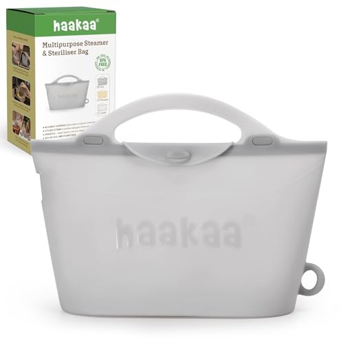 haakaa Silicone Microwave Steriliser & Steamer Bag for Travel, Grey