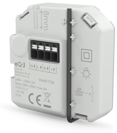 Homematic IP Schaltaktor (6 A) – Unterputz | Smart Home, steuert Geräte und Leuchten per App, Alexa & Google Home, Energie sparen, 162800A0