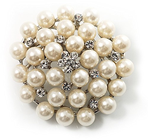 Snow White Simulated Glass Pearl Corsage Brooch
