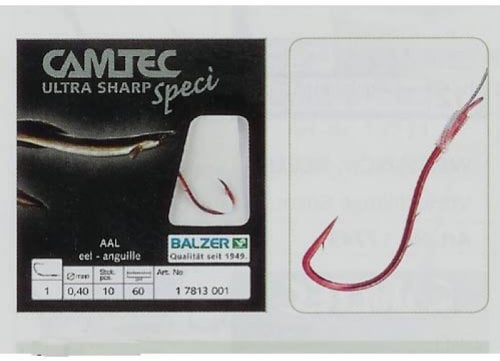 Balzer Camtec Aalhaken 60cm rot - 10 gebundene Angelhaken, HakengröÃ e/Schnurdurchmesser:Gr. 1/0.40mm