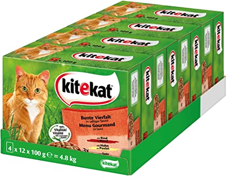 Kitekat Kitekat Multipack 12x100g Bunte Vierfalt in Soße, 4er Pack (4 x 1.2 kg)