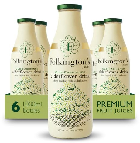 Folkington's Elderflower Fruit Juice, Glass Bottles, Bulk Pack 6 x 1 Litre