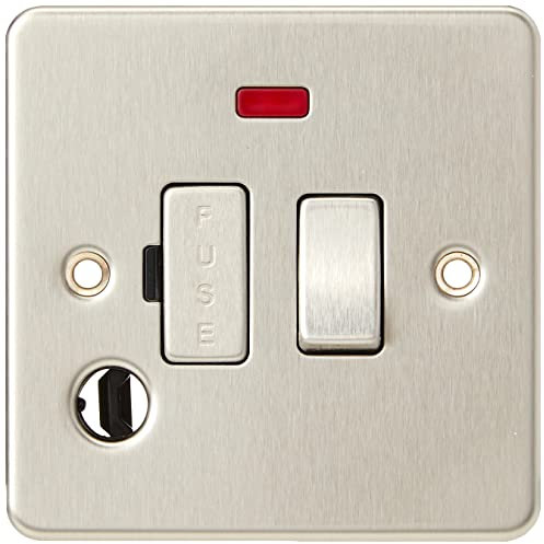 Knightsbridge FP6300FBC FPAV6300FBC Flat Plate 13A Switched Fused Spur Unit with Neon and Flex Outlet-Brushed Chrome