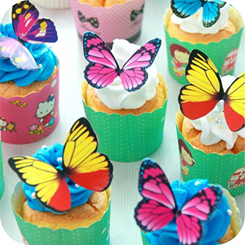 Butterfly cake Toppers 40Pcs Set, GUCUJI Chocolate Mousse Cake Cupcake Toppers Decoration (4 Patterns X 10)