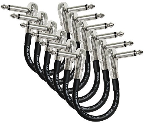 6 Units - Van Damme Pro Grade Classic XKE - 15 cm - Ultra-Flexible Multi-Shielded Guitar Bass Effects Instrument, Pedal Stomp Patch Cable - w/Low-Profile, R/Angled Pancake (6.35mm) TS Connectors