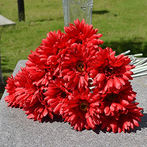 Künstliche Blumen, Venkaite 10 pcs PU Künstlicher Gerbera Gänseblümchen Blumenstrauß Braut Hochzeit Bouquet für Hochzeitsfeier Zuhause Büro Dekoration, Rot