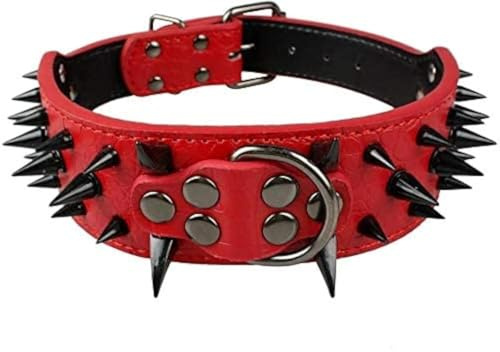 Hundehalsband Mit Scharfen Stacheln Besetzte Luxuriös Gepolsterte LederhalSWänder für Mittelgroße Hunde 5cm Breite Halskette Gegen Beißen (M, RT-SW)