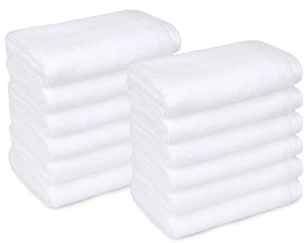 Amazon Basics Cotton Washcloths, Lightweight Quick-Dry, Absorbent Face and Body Towel Set, 12 x 12, White, 12-Pack