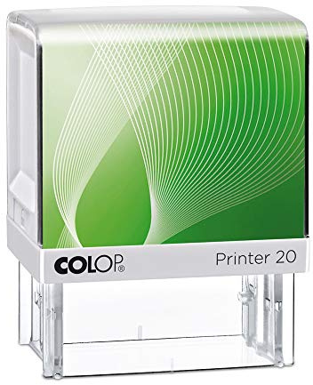 stempel-fabrik – Colop Printer 20 Stempel mit Wunschtext personalisieren – selbstfärbender Stempel als Namensstempel, Adressstempel & Firmenstempel zu verwenden (38x14 mm | 4 Zeilen | Weiß/Grün)