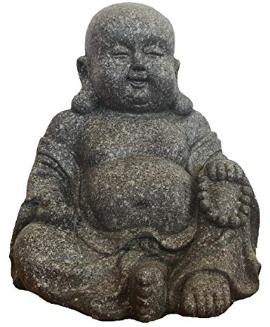 Supwave Granitoptik Buddha, 31cm hoch, Polyresin, Grau, Buddha-Figur, Wohnaccessoire, Feng Shui Dekoration, 1.8kg, 31x30x25cm, Traditionell, Religiös, Geburtstag, Weihnachten, Figurine