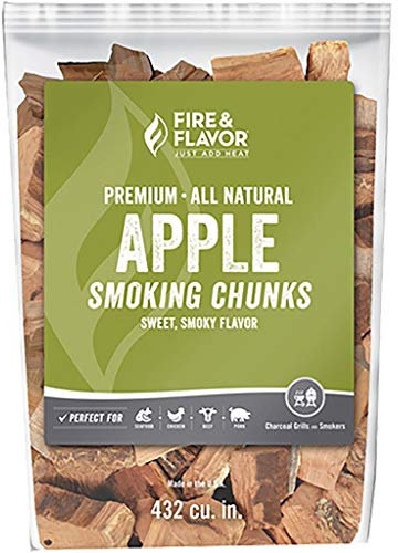 Fire & Flavor Apple Wood Chunks for Smoking and Grilling - All-Natural, Long-Lasting with a Mildly Sweet Flavor - Large Chunk Wood Chips for Smokers,Green 4 Pounds