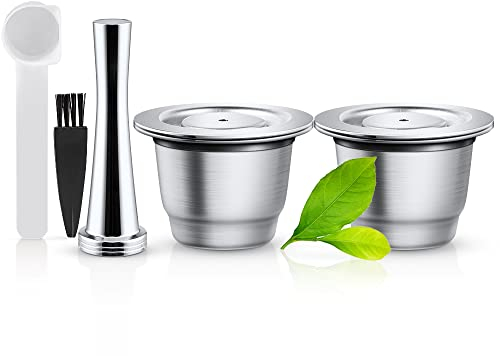 i Cafilas Capsules de café Nepresso rechargeables en acier inoxydable à remplir – Capsules réutilisables pour Nepresso, capsules compatibles avec Nepresso (2 Capsules + 1 tampon)