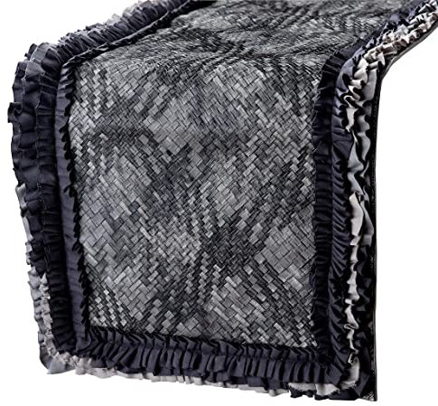 Lederner Tischläufer, Luxusstrukturleder-Korbgeflecht mit Rüschen Grau Leder 40 x 270 cm, Hochzeitsdekor Tischwäsche Moderner Tischläufer - Grey Slither