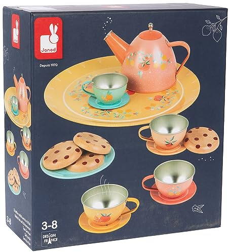 Janod - Puppenservice aus Metall 15 Teile - Rollenspielzeug Küche - Ab 3 Jahren, J06596