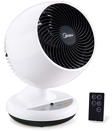 Midea Luftzirkulator 8000 Ventilator Leise, Turbo Ventilatoren Tischventilator mit Fernbedienung, 7 Stunden Timer, 80° Horizontal Oszillierend, 90° Vertikal Einstellbar Standventilator Fan, Weiß