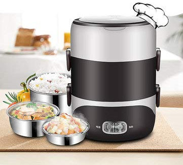 TuToy 2.0L 3-Layers 220V Stainless Steel Electric Lunch Box Food Container Rice Cooker - Coffee