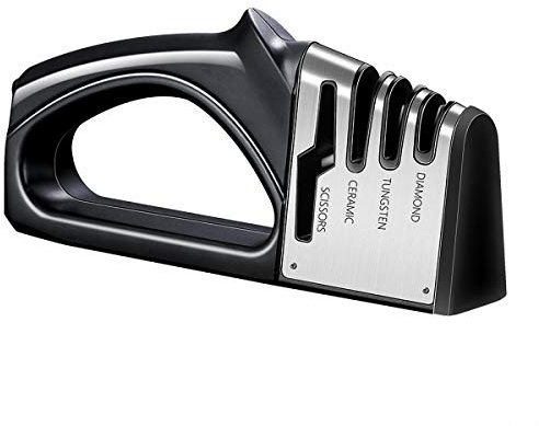 Ciseaux professionnels et aiguiseur de couteau tranchant 4 en 1 Base antidérapante manuelle Conception ergonomique avec outils de cuisine en tungstène en céramique diamant pour types de couteaux