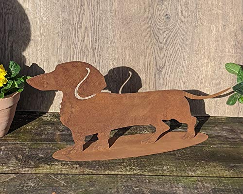 terracotta-toepfe-de Hund ca. 50 cm breit aus Metall Edelrost Rost Deko Dackel Jack Russel Pudel Tier Garten