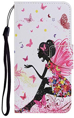 AIFILLE Kompatibel mit Weiß Handyhülle iPhone 12 Engel Mädchen Hülle Premium Leder Flip Case Magnetisch Lederhülle Klapphülle Silikon Innere Bumper Schutzhülle für iPhone 12 6.1 Zoll