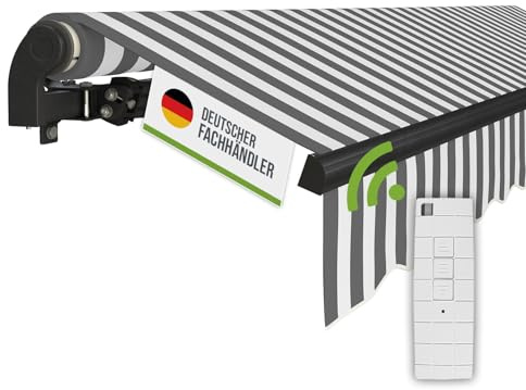 empasa Elektrische Gelenkarmmarkise 'Start Plus' Markise Sonnenmarkise | Sonnenschutz, komplett vormontiert, Verschiedene Größen und Farben, Farbe:weiß/anthrazit gestreift, Größe:400 x 250 cm