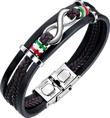 Herren Armband Leder Armreif schwarz Lederarmband für Männer, geflochten Infinity Echtleder Breites Wickelarmband Tolles Geschenke 21cm (schwarz)