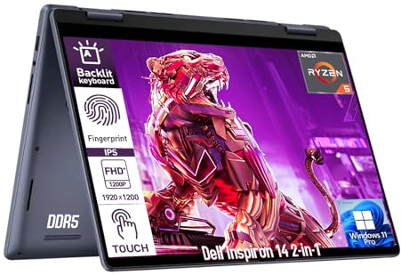 Dell Inspiron 14 2 in 1 Touchscreen Laptop, 14 FHD+ IPS Touch Screen Convertible, AMD Ryzen 5 (6-Core), 32GB DDR5 RAM 1TB SSD|Windows 11 Pro Lifetime Office|Backlit Keyboard|Fingerprint Reader|Blue