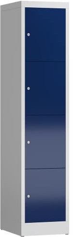 Lüllmann Schließfachschrank Fächerschrank 4 Fächer 1800 x 400 x 500 mm Spind (RAL 7035/5010 lichtgrau/enzianblau)