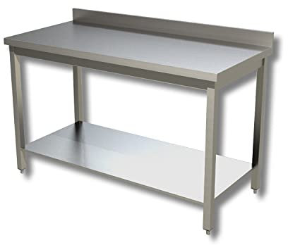 Ristoattrezzature Tavolo in Acciaio Inox Professionale con Alzatina 200x60x95h - Piano di Lavoro per Cucine, Ristoranti, Pizzerie