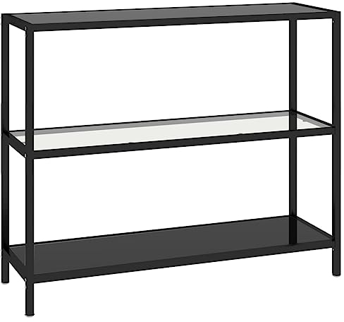 vidaXL Shelf Display Corner Shelf Rack Shelving Unit Storage Rack Bookshelf Storage Organiser Transparent and Black 100x36x90 cm Tempered Glass