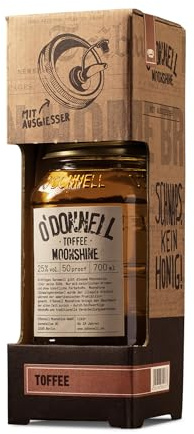 O’Donnell Moonshine Toffee Likör + praktischer Ausgießer - 700ml Premium Karamell Whiskey Likör (süß-kräftig & leicht rauchig) im Original Mason Jar – Made in Berlin – 25% Alkohol zum genießen