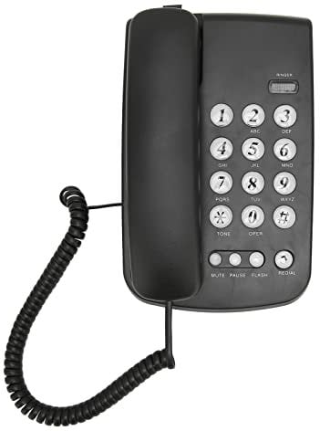 Telefono con Cavo da Tavolo, Telefonico con Cavo a Parete, Telefono Fisso a Pulsanti Grandi per Ufficio Dell'hotel, Funzione Muto, Funzione Flash, Funzione di Ricomposizione(Nero)