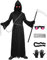Alaiyaky Sensenmann Cosplay Kostüm für Kinder Erwachsene, Scary Reaper Kostüm mit Sense Geisterketten Gläser, Grim Reaper Verkleidung Set für Halloween Karnevals Themenparty (M, Kinder)