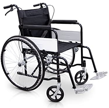 QUIRUMED Klappbarer Rollstuhl, Modell BASIC, Stahl, abnehmbare Fußstütze, Sicherheitsgurt, Sitzfläche 46 cm, für ältere Menschen, für Behinderte, bis 120 kg