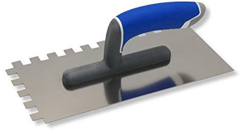 DEWEPRO® Zahnkelle 12x12mm mit 3-Komponenten-Handgriff - Zahnspachtel - Glättekelle gezahnt - Zahnung: 12x12mm - Zahnglättekelle
