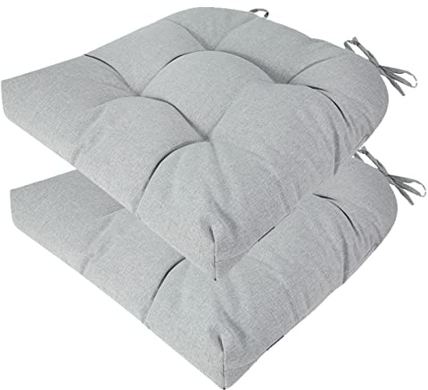 FUNHOME Outdoor Chair Cushions 19 x19 Inch,Water Resistant Tufted Seat Cushions 19,Reversible,Weather Resistant,Rounded Back Wicker Chair Cushion for Patio Garden Furniture(Light Gray)