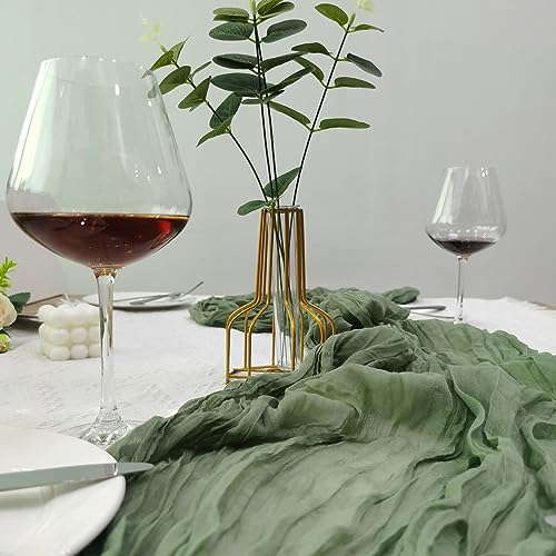 QeeFop 90 x 400 cm Tischläufer Grün Musselin Stoff Tischdeko Hochzeit Boho Gaze Käsetuch für Hochzeit, Halloween, Geburtstag, Tischdekoration (Grün)