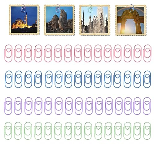160 Pcs Coloured Paper Clips, Metal Small PaperClips, 4 Color Hearted Shaped Paper Clips Clamps Bookmarks with Plastic Box for Sorting Organizing Crafts Papers and Wedding Invites