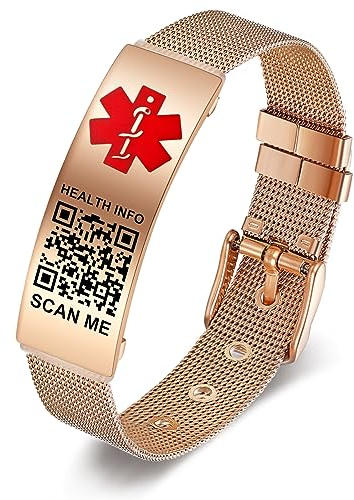 THELUCKYTAG Medizinische Armbänder Männer Frauen mit QR Code Medizinische Alert ID Armbänder Titanstahl Armband Passt Handgelenk Up 8''-10'' Mehr Raum Benutzerdefinierte Notfall medizinische ID Info