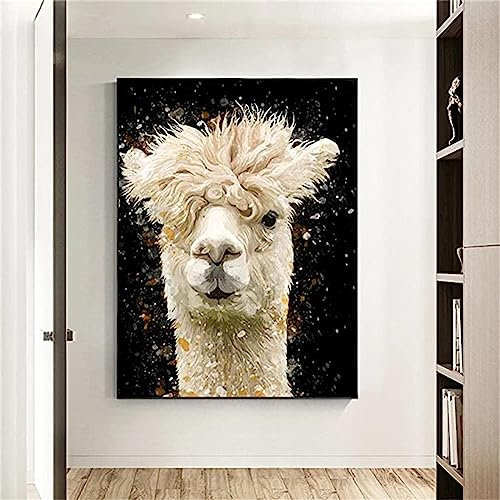 5D Diamant Painting Bilder Groß, Tierisches Alpaka DIY Diamond Painting Set Strass Stickerei Diamant Malerei Kunsthandwerk Voller Diamant Kreuzstich Mosaik Gemälde Wall Dekor (Round drill)70x90cm