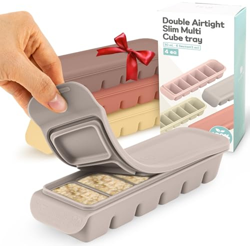 Firgi Silikon-Gefrierschalen mit Deckel, 28 ml, 6 Abschnitte, 4 Sets – auslaufsichere Silikon-Gefrierformen für hausgemachte Babynahrung, Muttermilch, Pürees, Gemüse, Babynahrung, Gläser mit Deckel