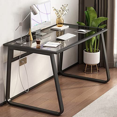 KAYEF Home-Office-Schreibtisch, durchsichtiger Computertisch aus gehärtetem Glas, moderner Schreibtisch für Studenten, Kleiner Computertisch (39 Zoll, schwarz)