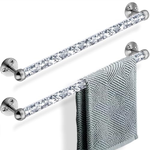 Meetart Set di 2 aste per asciugamani a specchio con diamante schiacciato per bagno, montaggio a parete, porta asciugamani per asciugamani da bagno e asciugamani (39,4 cm)