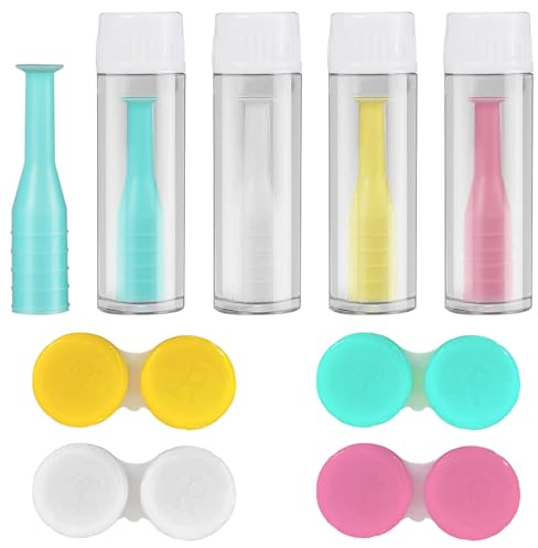 JTMKYO 4 Inserciones De Lentes De Contacto Y 4 Cajas Para Lentes De Contacto, Accesorios Para Lentes De Contacto Herramientas Para Quitar Lentes De Contacto, Verde, blanco, rosa, amarillo, 5,1 cm,