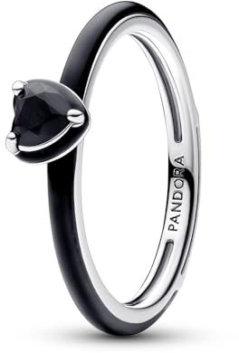 PANDORA ME Anello con cuore in argento 9 con cristallo nero e smalto nero, 60