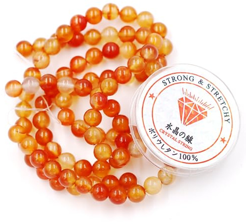 Fukugems Perlen mit Stretch-Kordel für Schmuckherstellung lose Steinperlen für DIY Energiestein Heilkraft Armband 4mm=180 Stücke und 1 Roll Cord Orange Carnelian 4mm